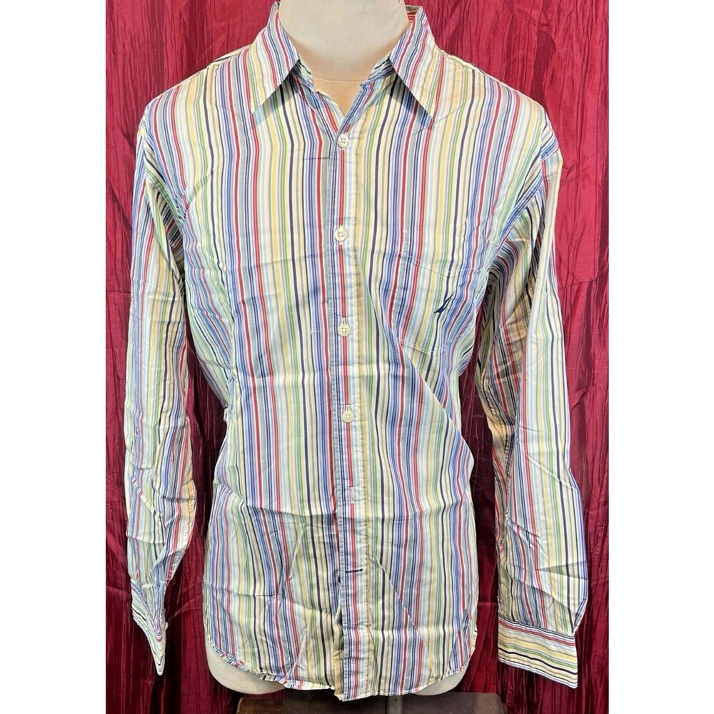 Mens Nautica Multicolor Oxford Stripe Cotton LS Casual Shirt sz Lg